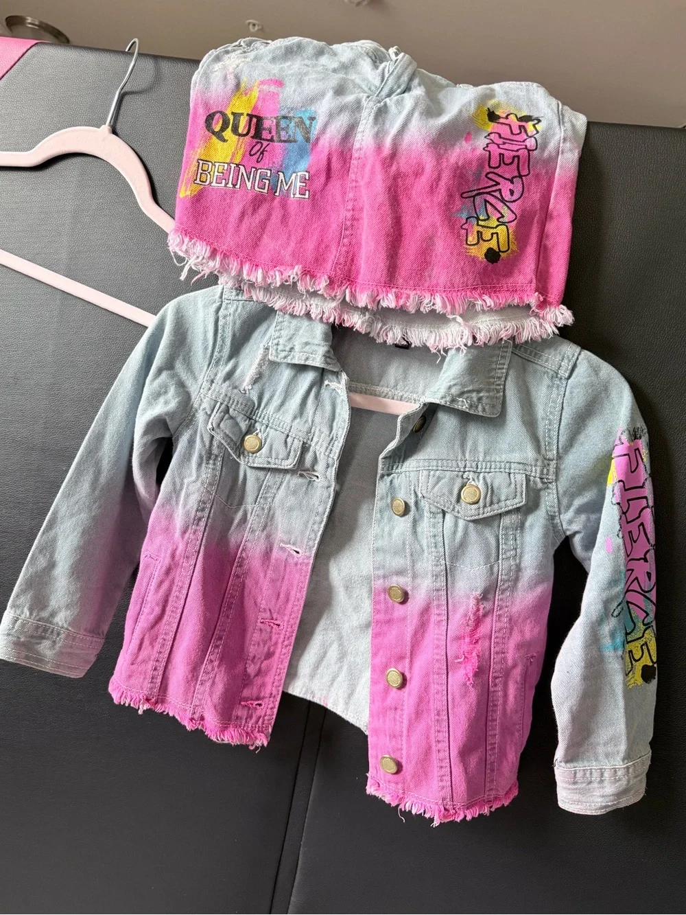 Girls' Ombre Pink Denim Jacket - 'Queen of Being Me'